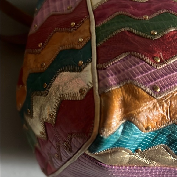 Vintage/Rare/HTF Sharif Leather Snakeskin Multicolor Chevron Patterned Bag - Picture 4 of 11